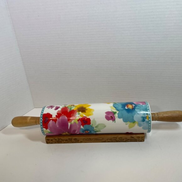 Floral Ceramic Rolling Pin With Wooden Handles & Stand By The Pioneer Woman - Picture 7 of 15